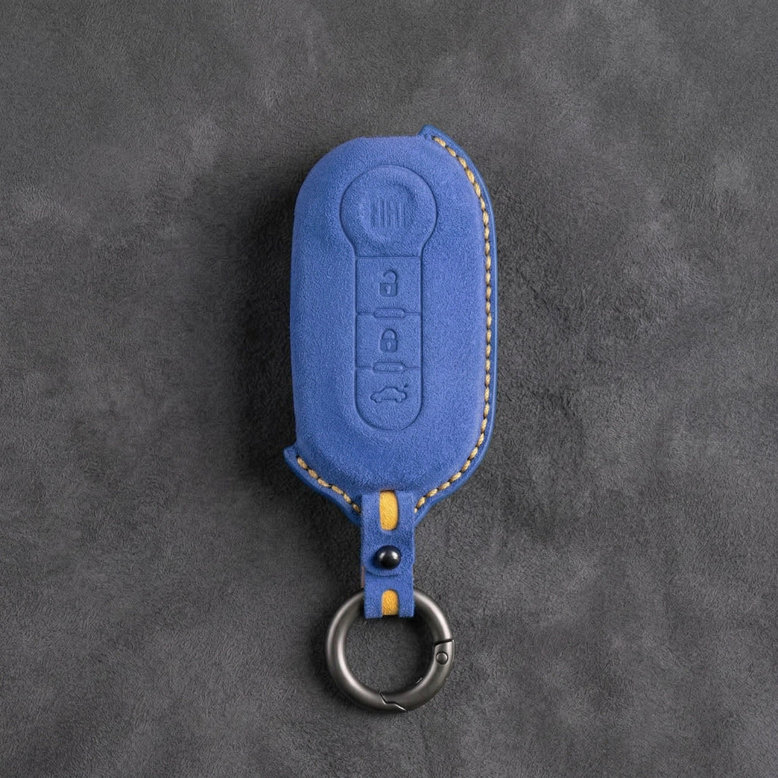 Fiat Hand - Stitched Alcantara Key Fob Cover - Rounded 3 - Button - Cobalt blue