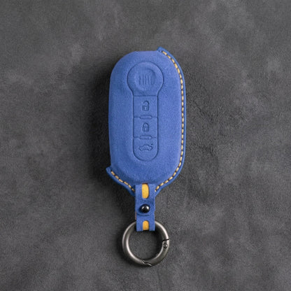Fiat Hand - Stitched Alcantara Key Fob Cover - Rounded 3 - Button - Cobalt blue