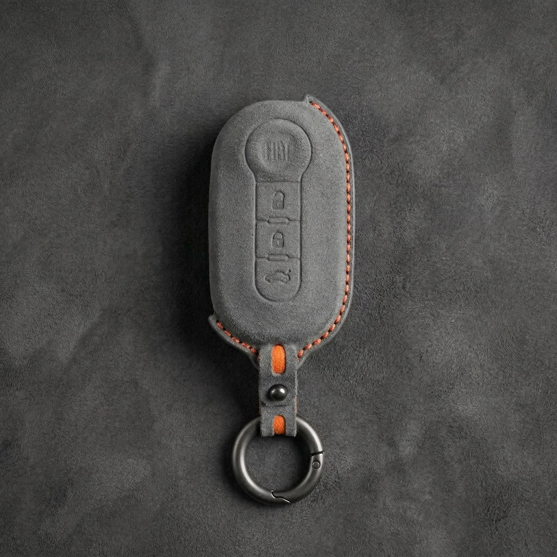 Fiat Hand - Stitched Alcantara Key Fob Cover - Rounded 3 - Button - Dark gray