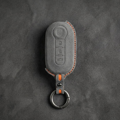 Fiat Hand - Stitched Alcantara Key Fob Cover - Rounded 3 - Button - Dark gray