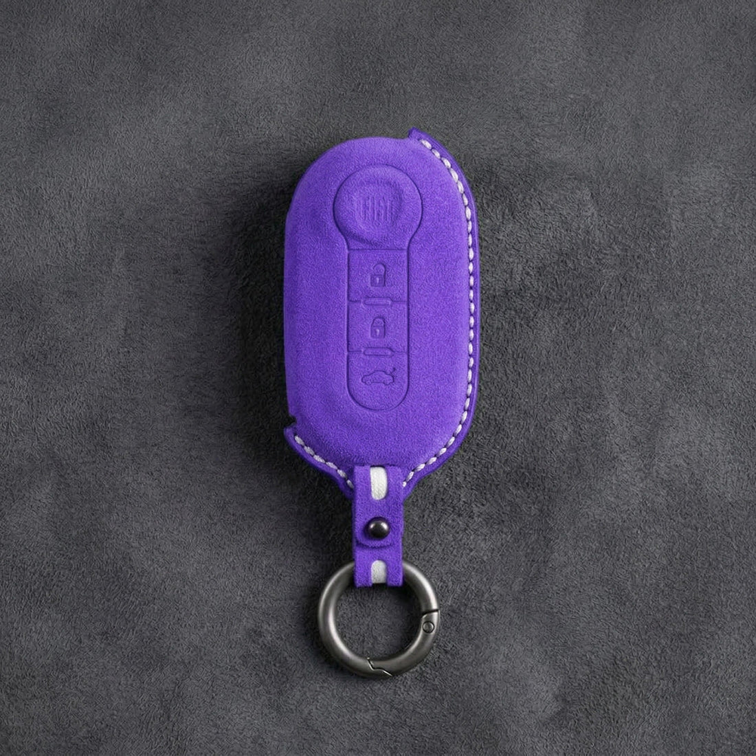 Fiat Hand - Stitched Alcantara Key Fob Cover - Rounded 3 - Button - Dark purple