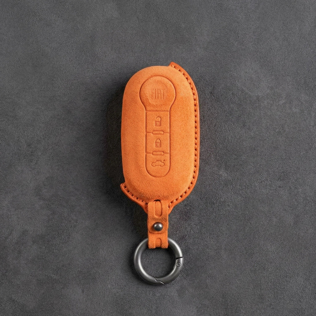 Fiat Hand - Stitched Alcantara Key Fob Cover - Rounded 3 - Button - Orange