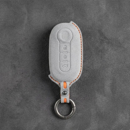 Fiat Hand - Stitched Alcantara Key Fob Cover - Rounded 3 - Button - White
