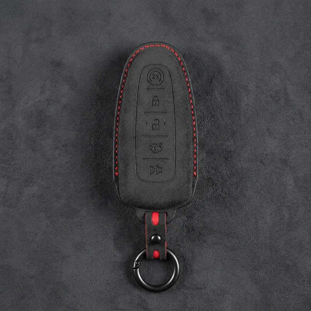 Ford - Schlüsselhülle aus handgenähtem Alcantara - 5-Tasten Remote Start Key in Dunkelanthrazit