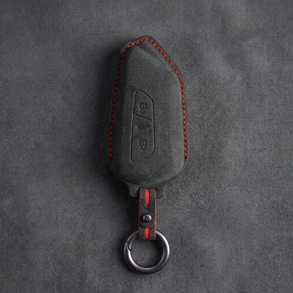Ford Hand-Stitched Alcantara Key Fob Cover - Asymmetrical Style - Dark Charcoal