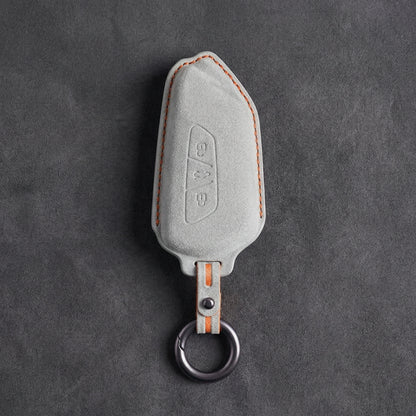 Ford Hand-Stitched Alcantara Key Fob Cover - Asymmetrical Style - White