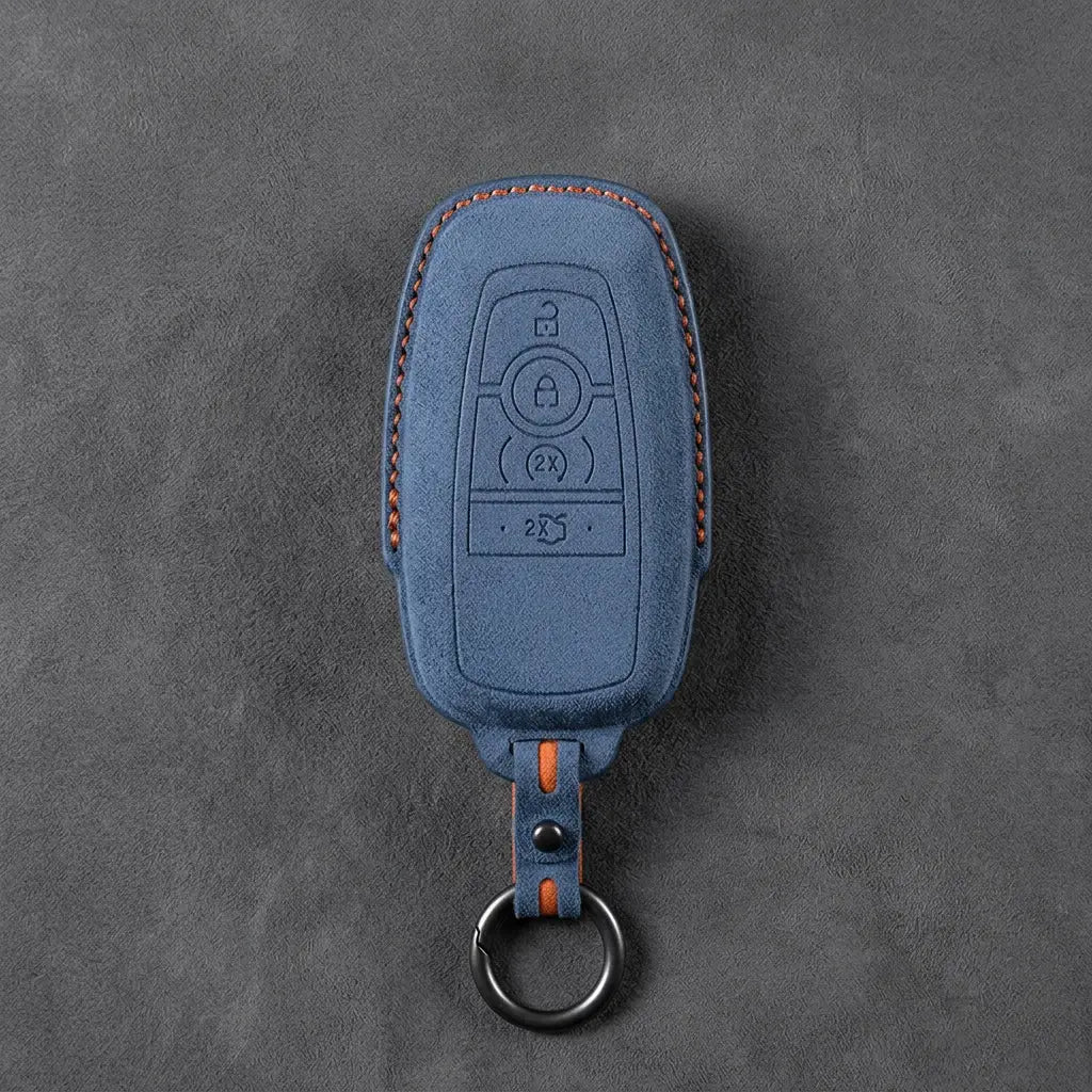 Ford Hand-Stitched Alcantara Key Fob Cover – Center-Ring Ignition Cobalt Blue
