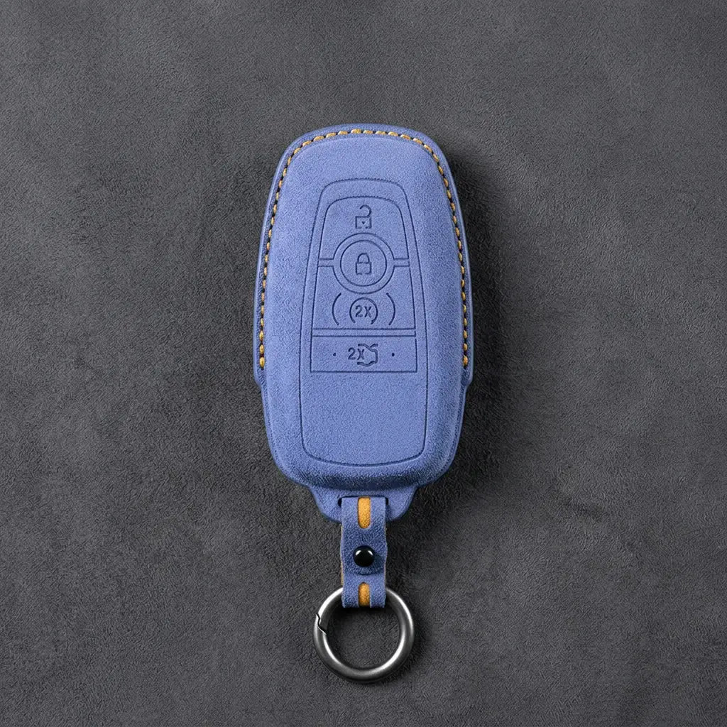 Ford Hand-Stitched Alcantara Key Fob Cover – Center-Ring Ignition Cornflower Blue