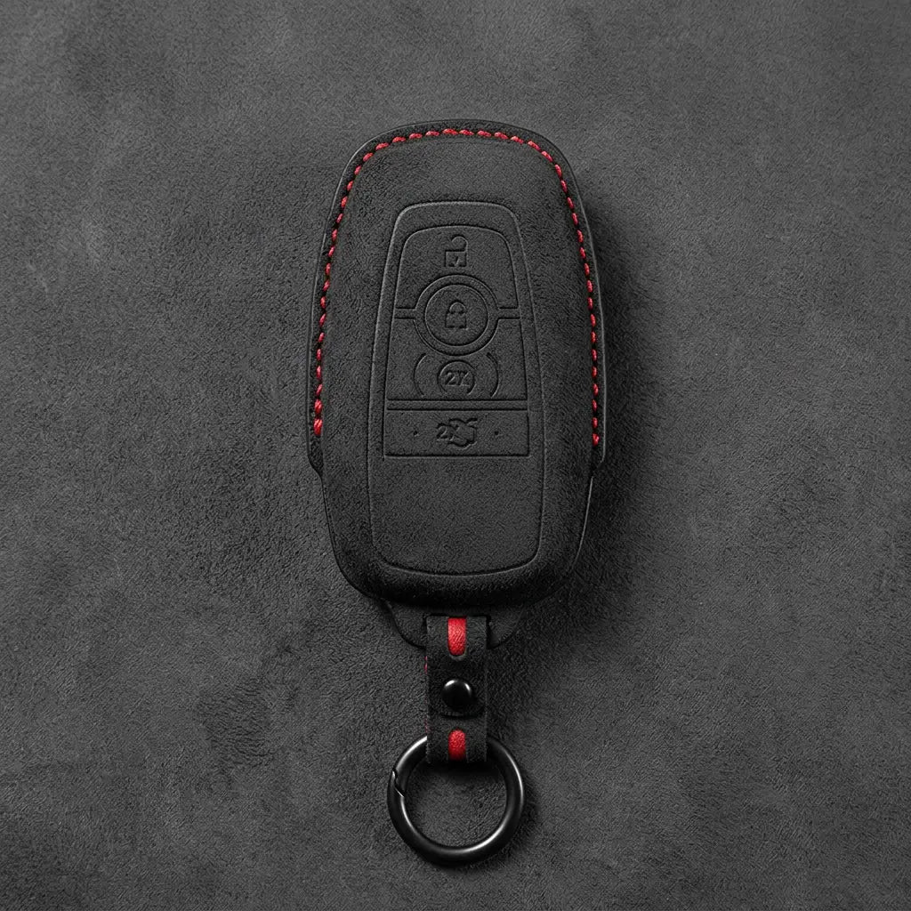 Ford Hand-Stitched Alcantara Key Fob Cover – Center-Ring Ignition Dark Charcoal