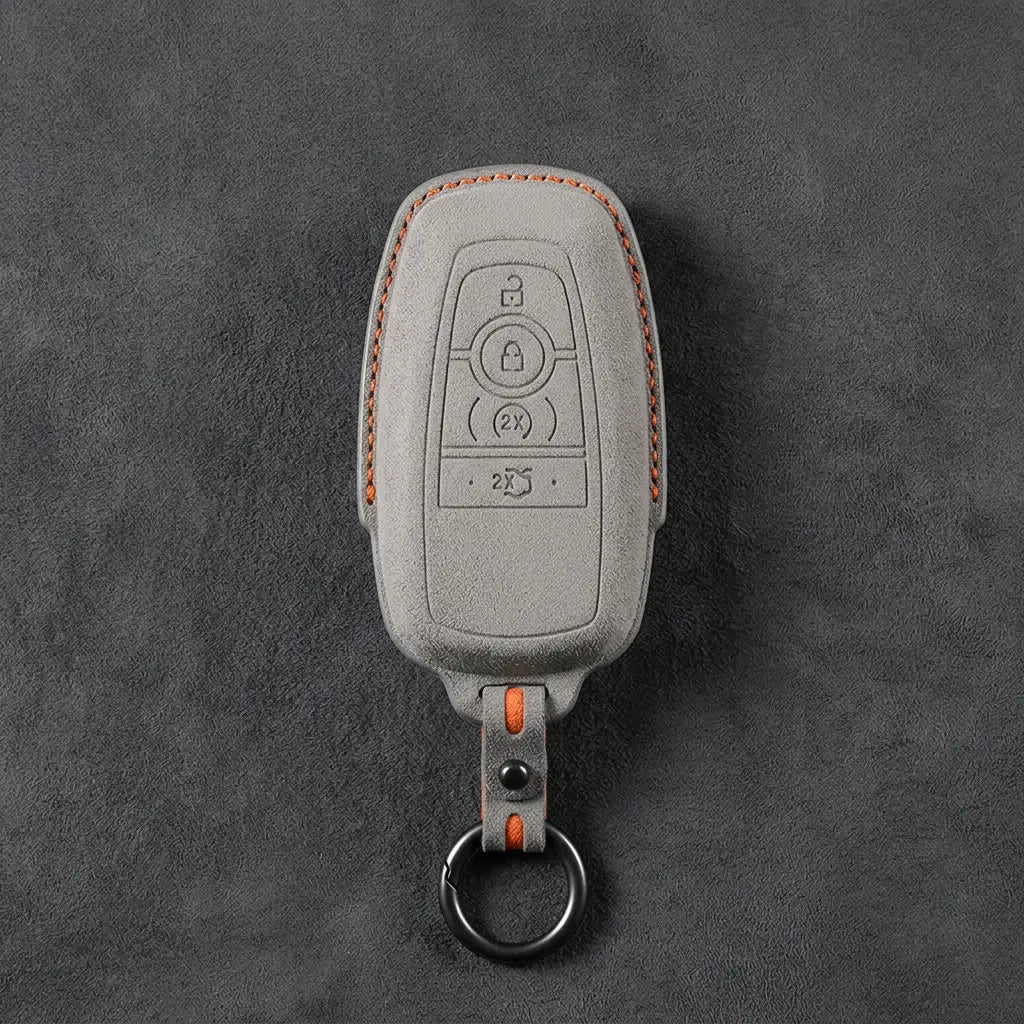Ford Hand-Stitched Alcantara Key Fob Cover – Center-Ring Ignition Dark Gray