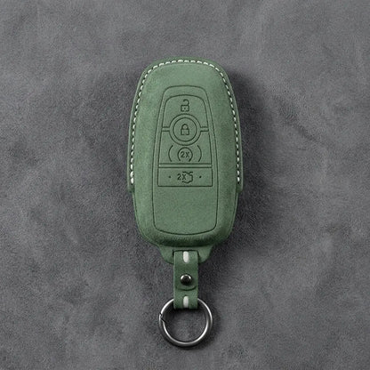 Ford Hand-Stitched Alcantara Key Fob Cover – Center-Ring Ignition Dark Green