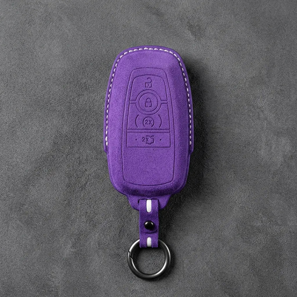 Ford Hand-Stitched Alcantara Key Fob Cover – Center-Ring Ignition Dark Purple