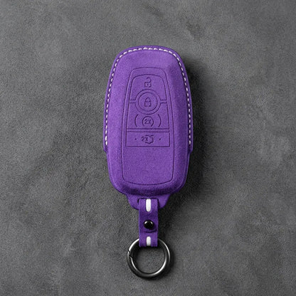 Ford Hand-Stitched Alcantara Key Fob Cover – Center-Ring Ignition Dark Purple