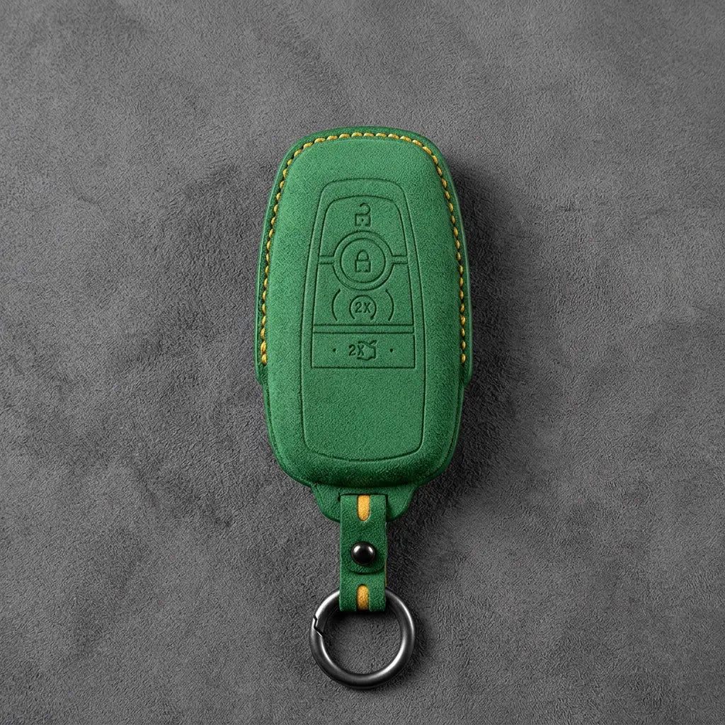 Ford Hand-Stitched Alcantara Key Fob Cover – Center-Ring Ignition Grass Green