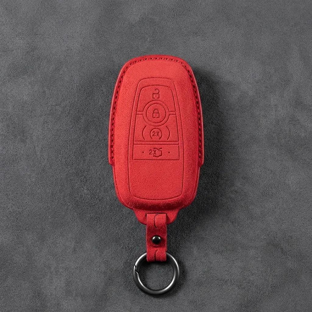 Ford Hand-Stitched Alcantara Key Fob Cover – Center-Ring Ignition Red