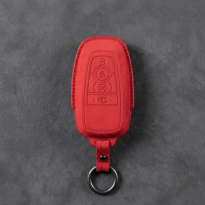 Ford Hand-Stitched Alcantara Key Fob Cover – Center-Ring Ignition Red