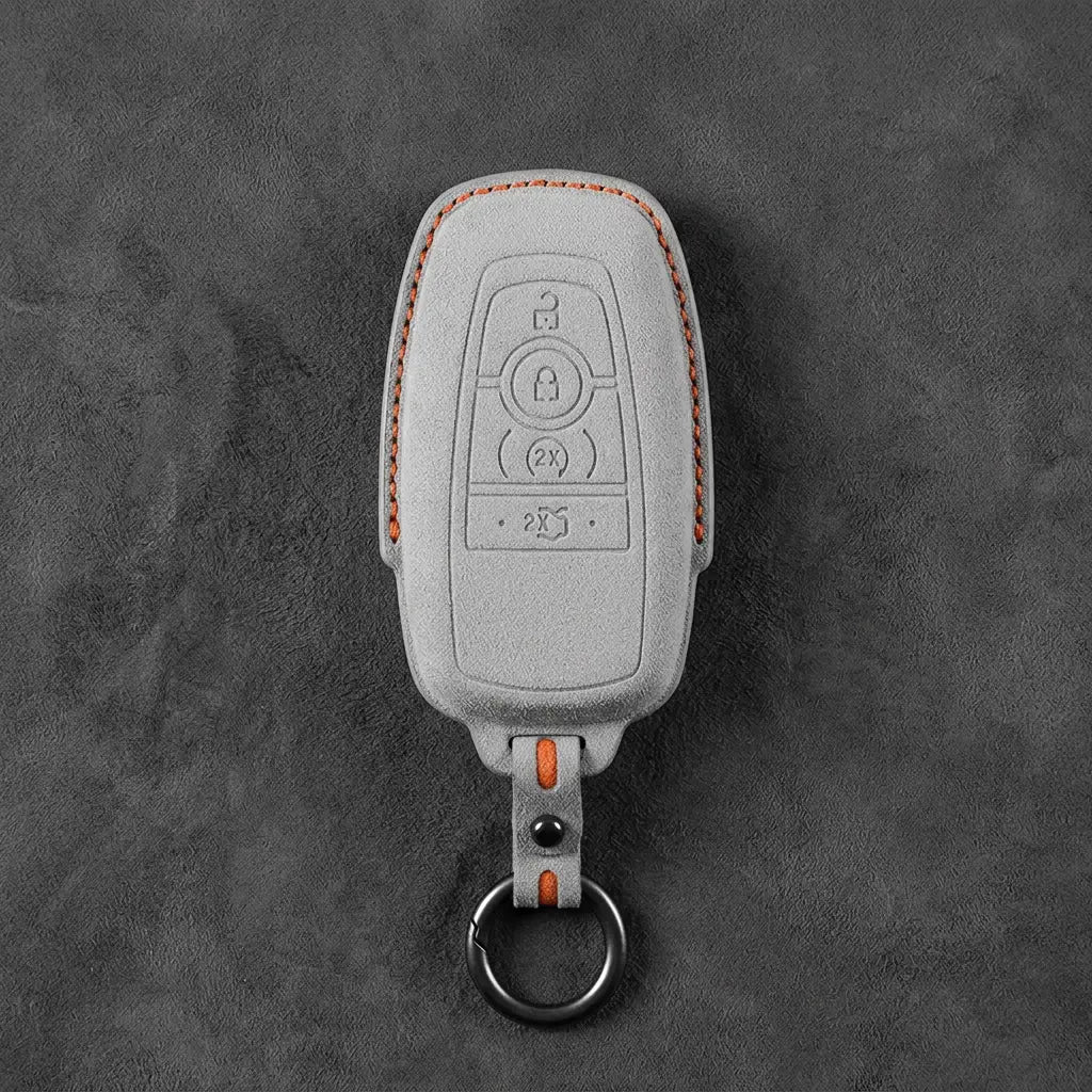 Ford Hand-Stitched Alcantara Key Fob Cover – Center-Ring Ignition White