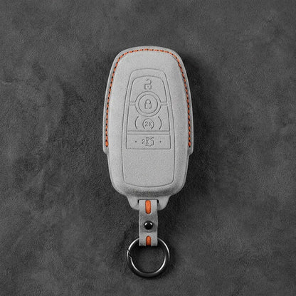 Ford Hand-Stitched Alcantara Key Fob Cover – Center-Ring Ignition White
