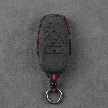 Ford Hand-Stitched Alcantara Key Fob Cover – Center-Ring Shield Dark Charcoal