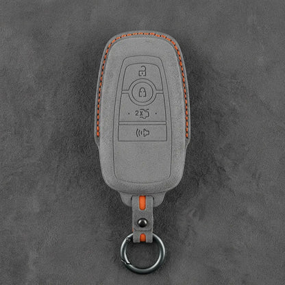 Ford Hand-Stitched Alcantara Key Fob Cover – Center-Ring Shield Dark Gray