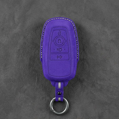 Ford Hand-Stitched Alcantara Key Fob Cover – Center-Ring Shield Dark Purple