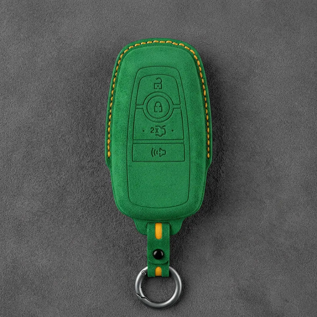 Ford Hand-Stitched Alcantara Key Fob Cover – Center-Ring Shield Grass Green