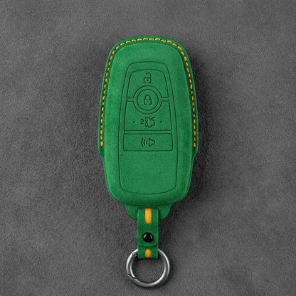 Ford Hand-Stitched Alcantara Key Fob Cover – Center-Ring Shield Grass Green