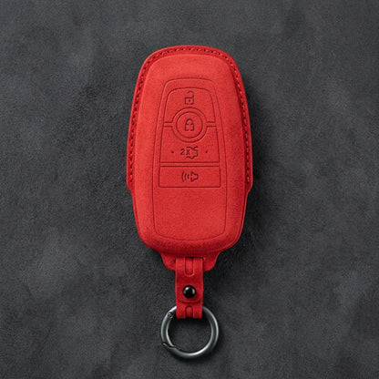 Ford Hand-Stitched Alcantara Key Fob Cover – Center-Ring Shield Red