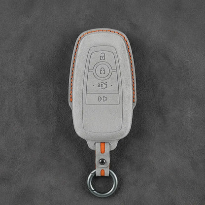 Ford Hand-Stitched Alcantara Key Fob Cover – Center-Ring Shield White
