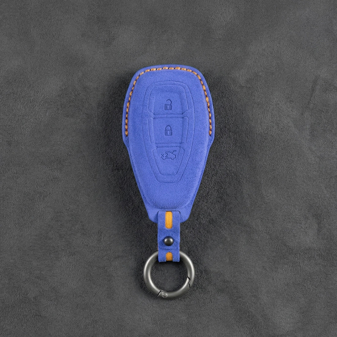 Ford Hand - Stitched Alcantara Key Fob Cover - Oval 3 - Button - Cornflower blue