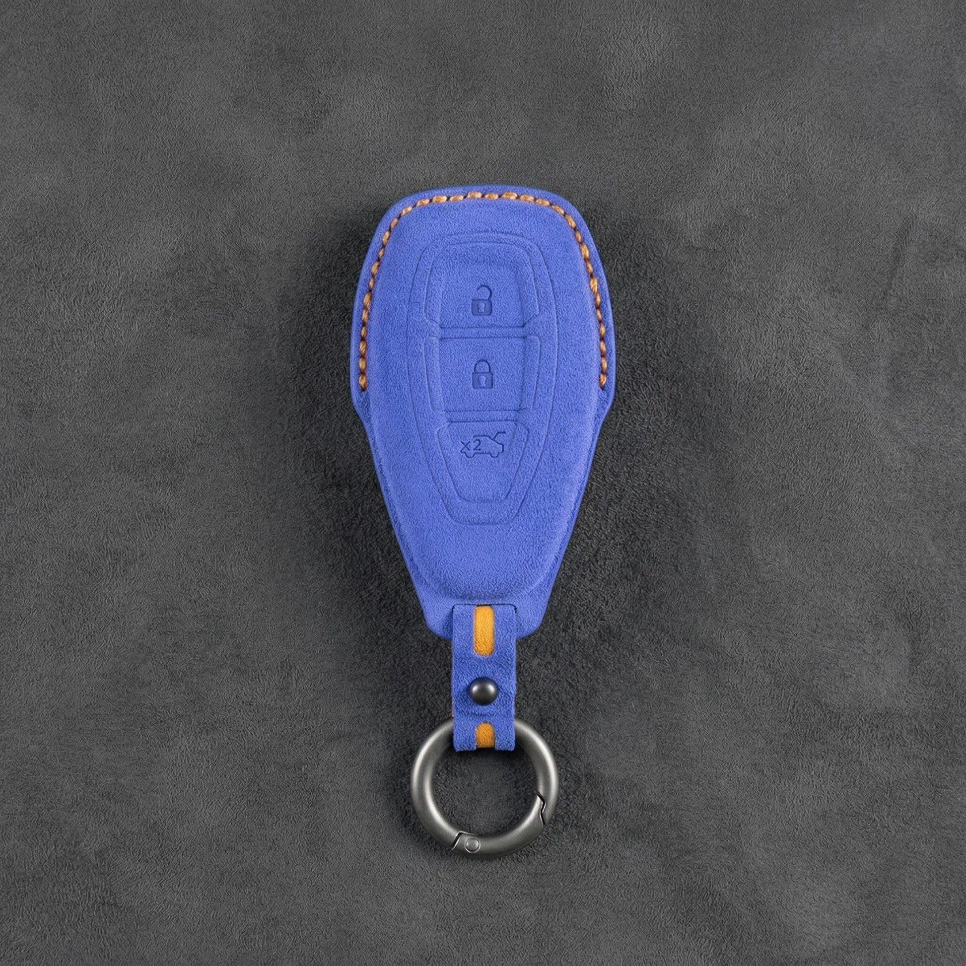 Ford Hand - Stitched Alcantara Key Fob Cover - Oval 3 - Button - Cornflower blue
