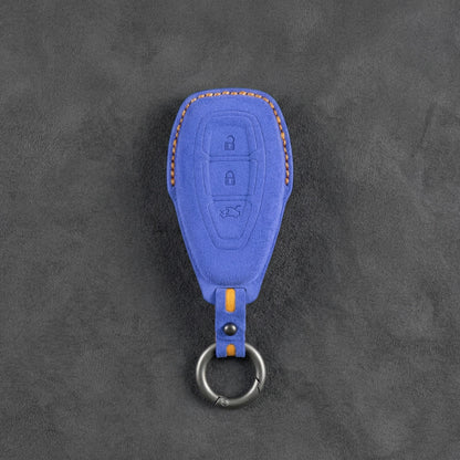 Ford Hand - Stitched Alcantara Key Fob Cover - Oval 3 - Button - Cornflower blue