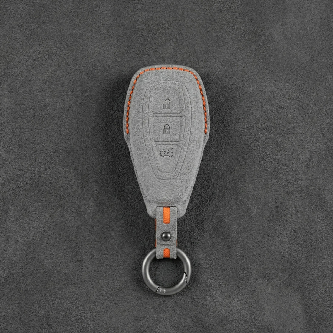 Ford Hand - Stitched Alcantara Key Fob Cover - Oval 3 - Button - Dark gray