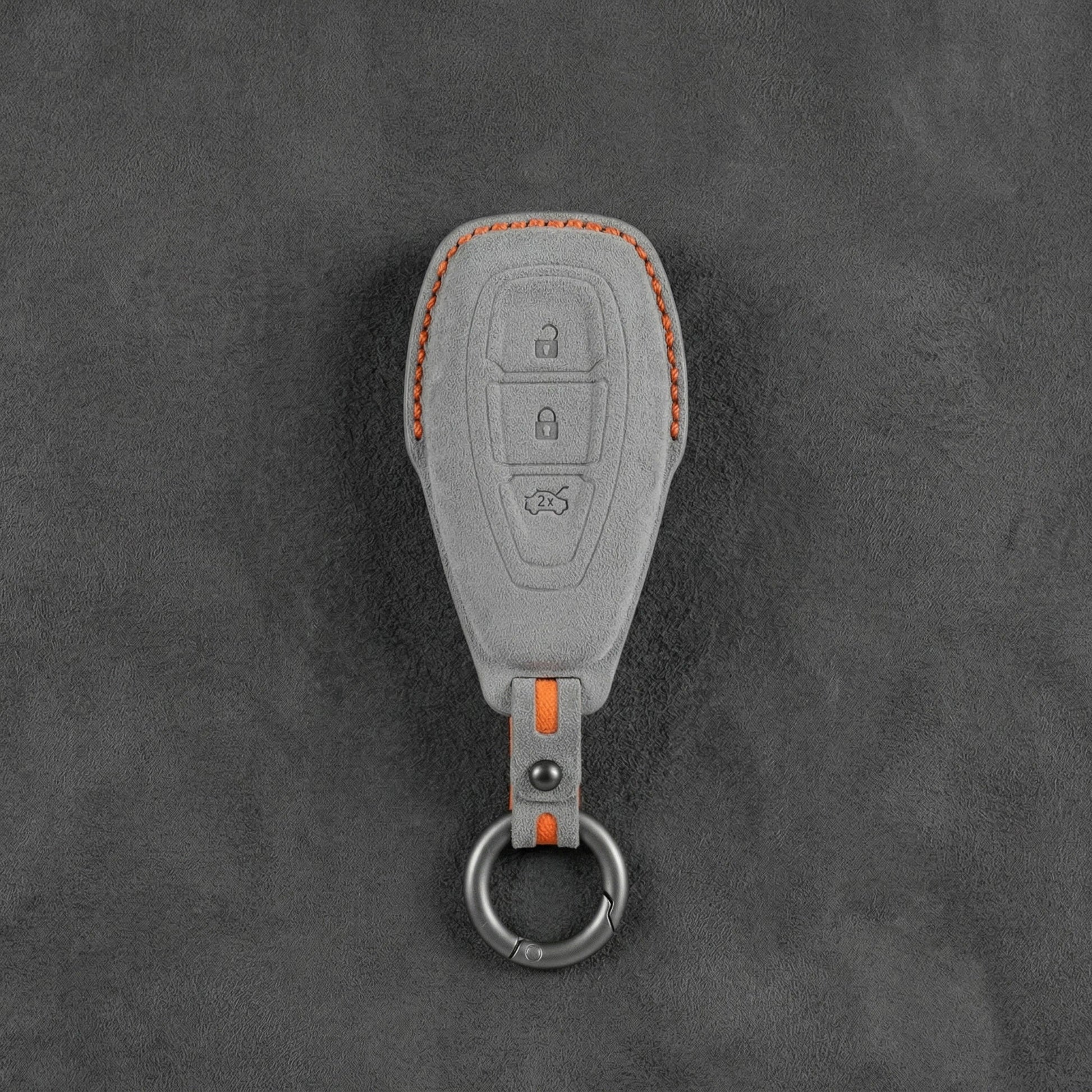 Ford Hand - Stitched Alcantara Key Fob Cover - Oval 3 - Button - Dark gray