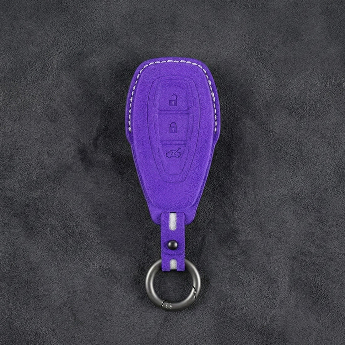 Ford Hand - Stitched Alcantara Key Fob Cover - Oval 3 - Button - Dark purple