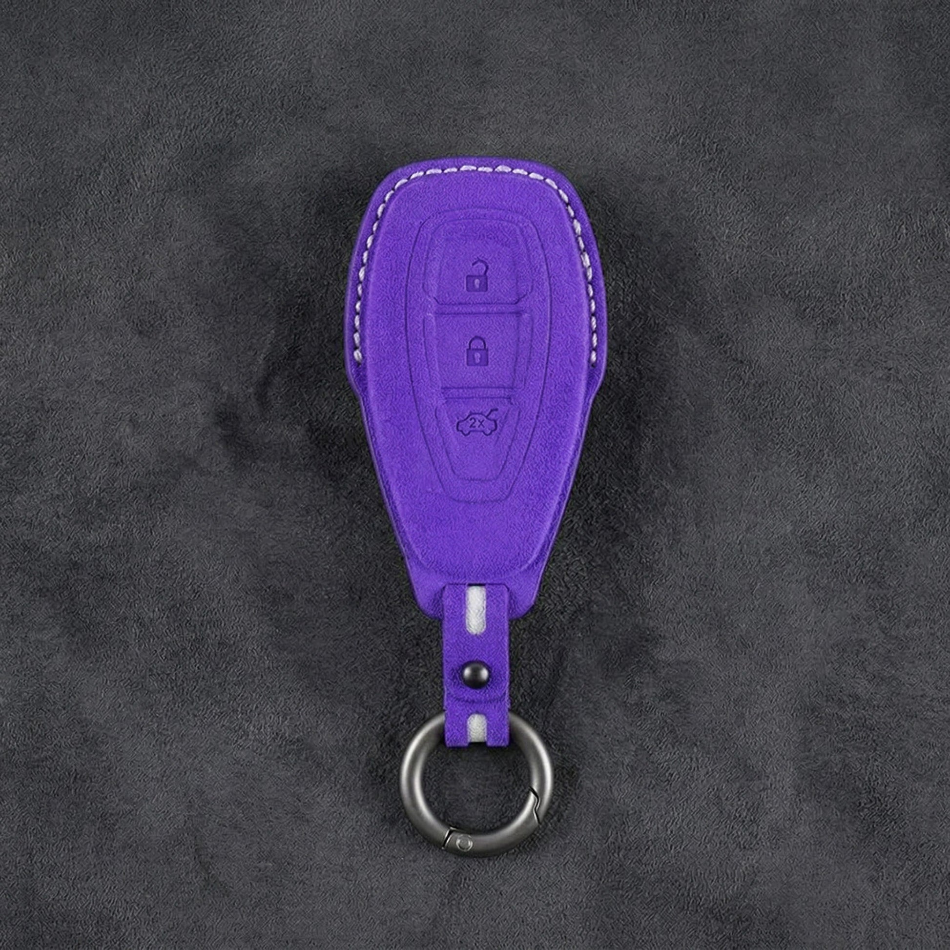 Ford Hand - Stitched Alcantara Key Fob Cover - Oval 3 - Button - Dark purple