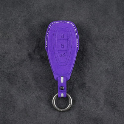 Ford Hand - Stitched Alcantara Key Fob Cover - Oval 3 - Button - Dark purple