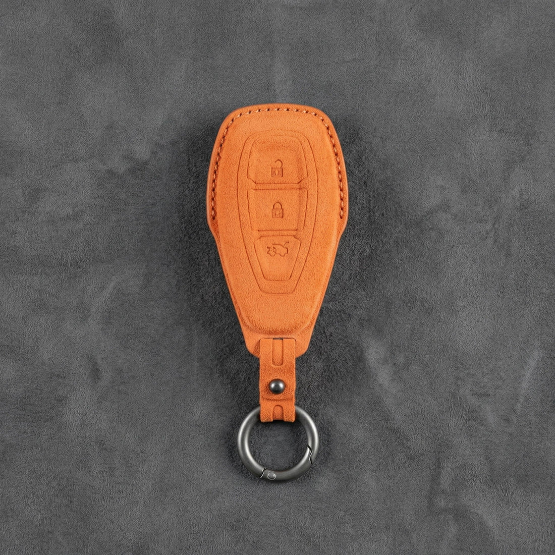 Ford Hand - Stitched Alcantara Key Fob Cover - Oval 3 - Button - Orange