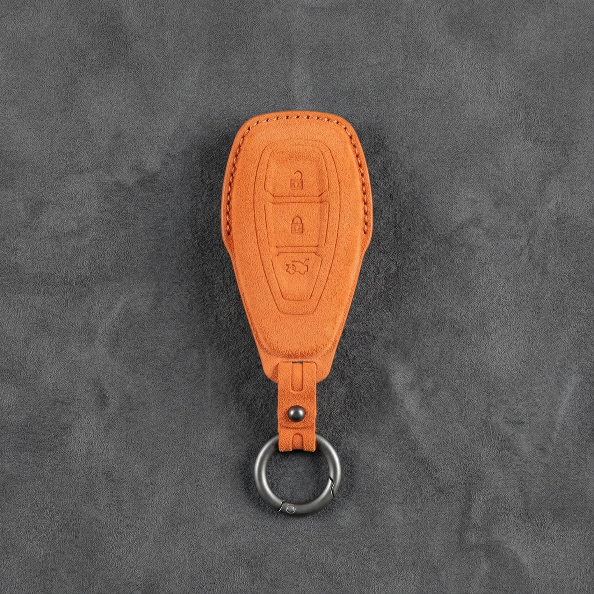 Ford Hand - Stitched Alcantara Key Fob Cover - Oval 3 - Button - Orange