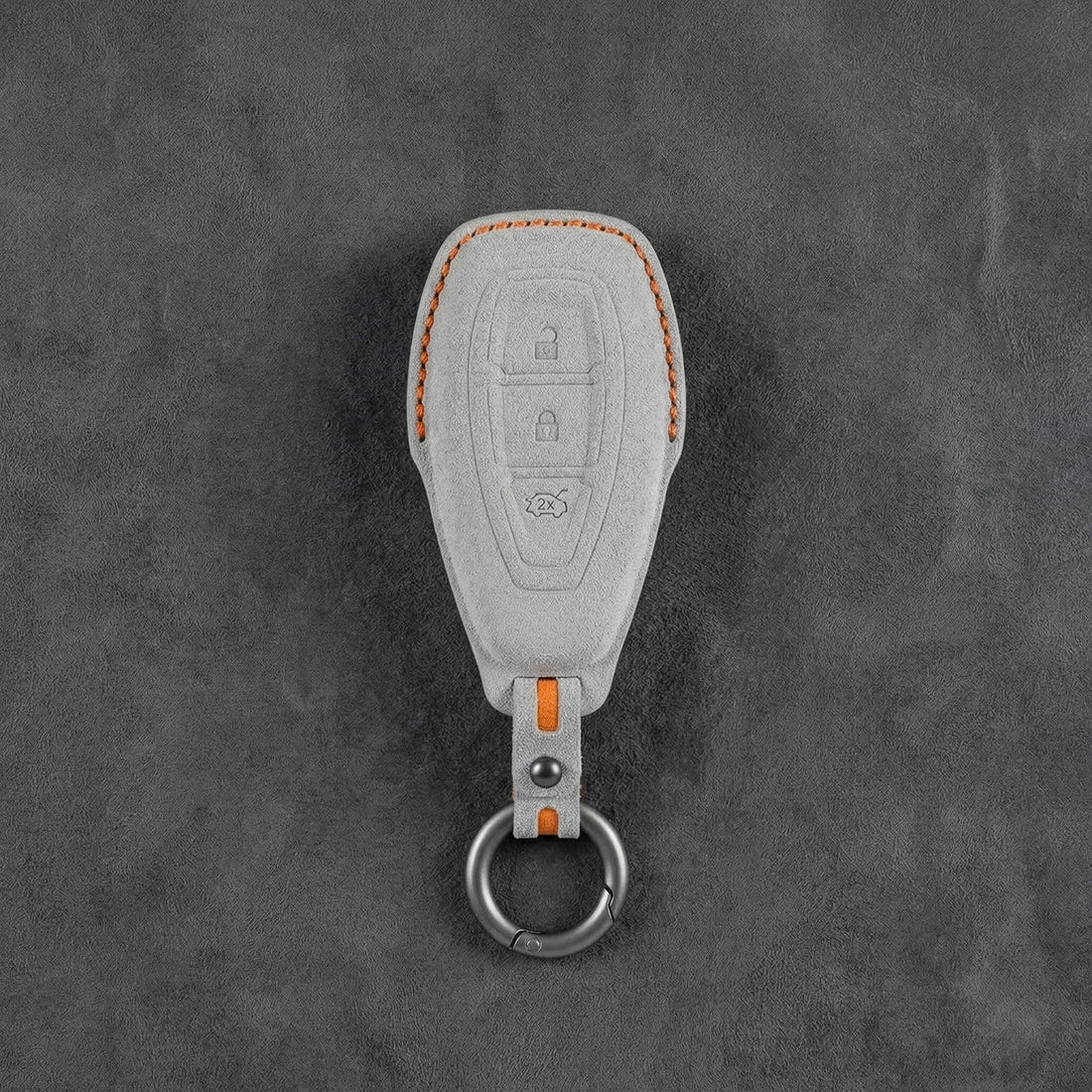 Ford Hand - Stitched Alcantara Key Fob Cover - Oval 3 - Button - White