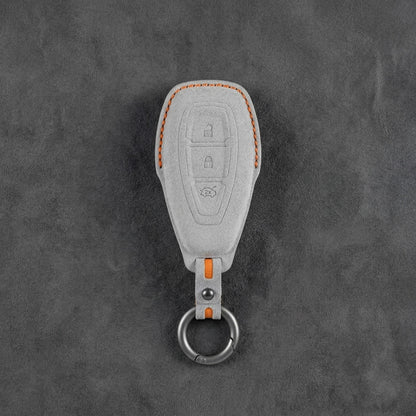 Ford Hand - Stitched Alcantara Key Fob Cover - Oval 3 - Button - White