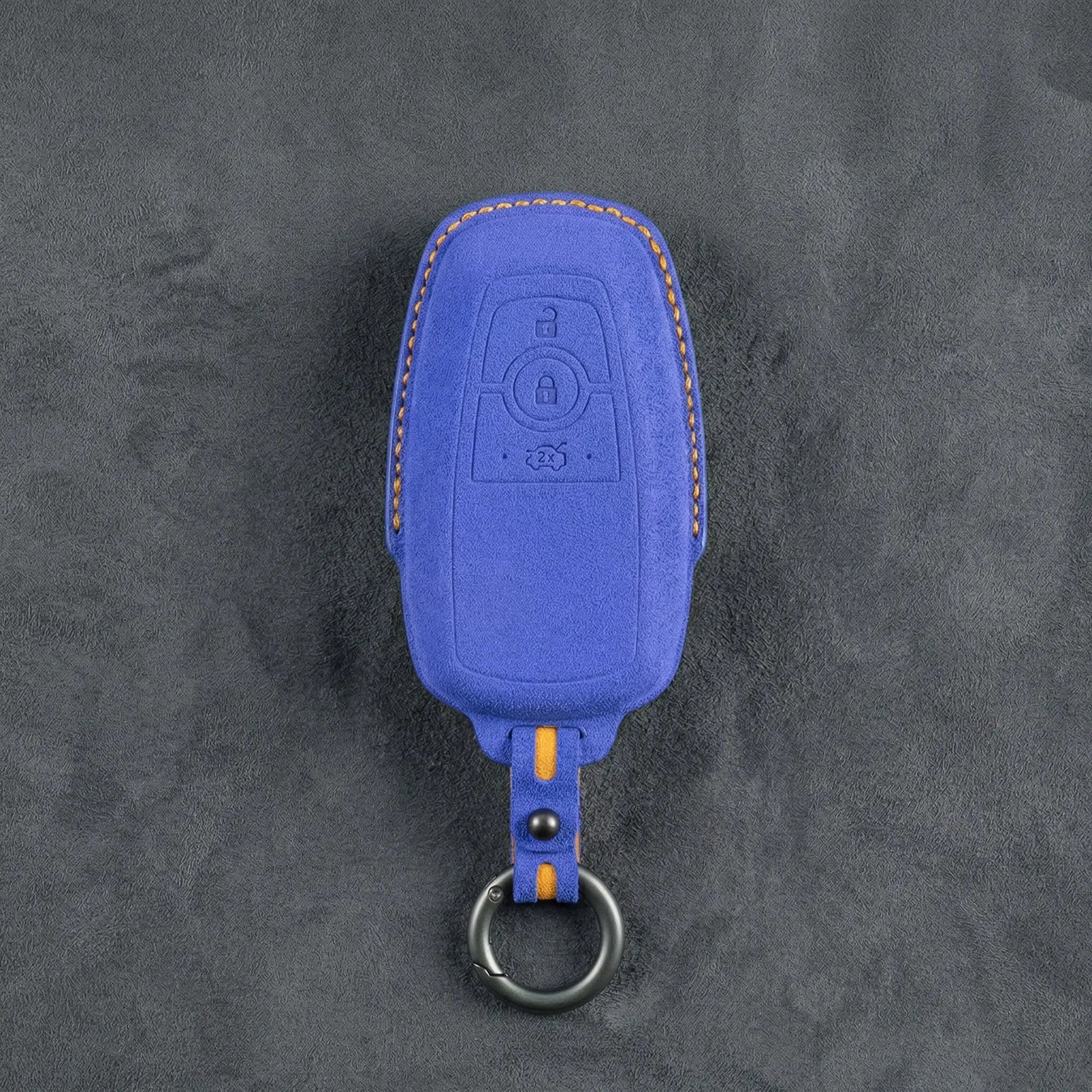 Ford Hand - Stitched Alcantara Key Fob Cover - Rectangular 3 - Button - Cobalt blue