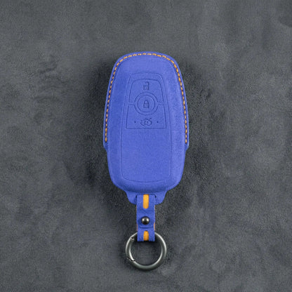 Ford Hand - Stitched Alcantara Key Fob Cover - Rectangular 3 - Button - Cobalt blue