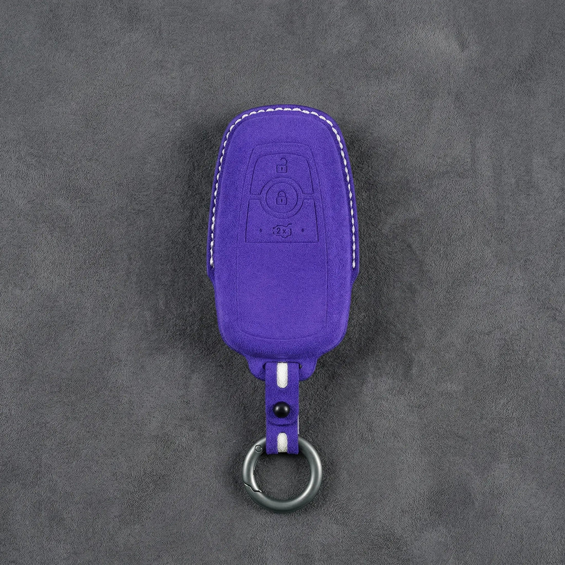 Ford Hand - Stitched Alcantara Key Fob Cover - Rectangular 3 - Button - Dark purple