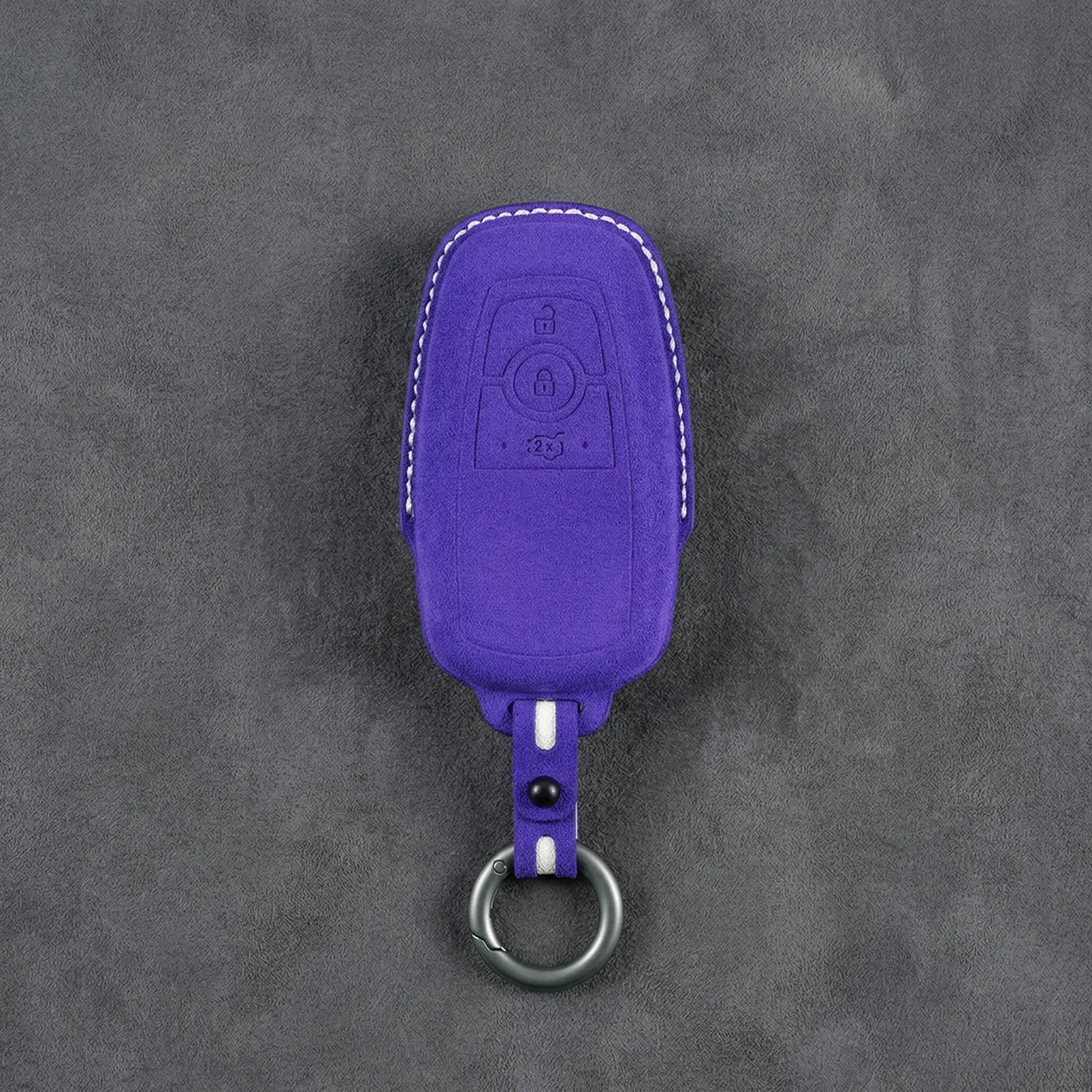 Ford Hand - Stitched Alcantara Key Fob Cover - Rectangular 3 - Button - Dark purple