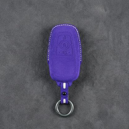 Ford Hand - Stitched Alcantara Key Fob Cover - Rectangular 3 - Button - Dark purple