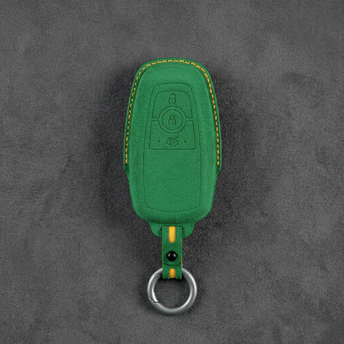 Ford Hand - Stitched Alcantara Key Fob Cover - Rectangular 3 - Button - Grass green