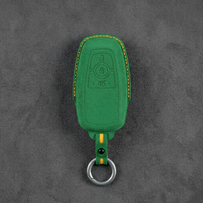 Ford Hand - Stitched Alcantara Key Fob Cover - Rectangular 3 - Button - Grass green