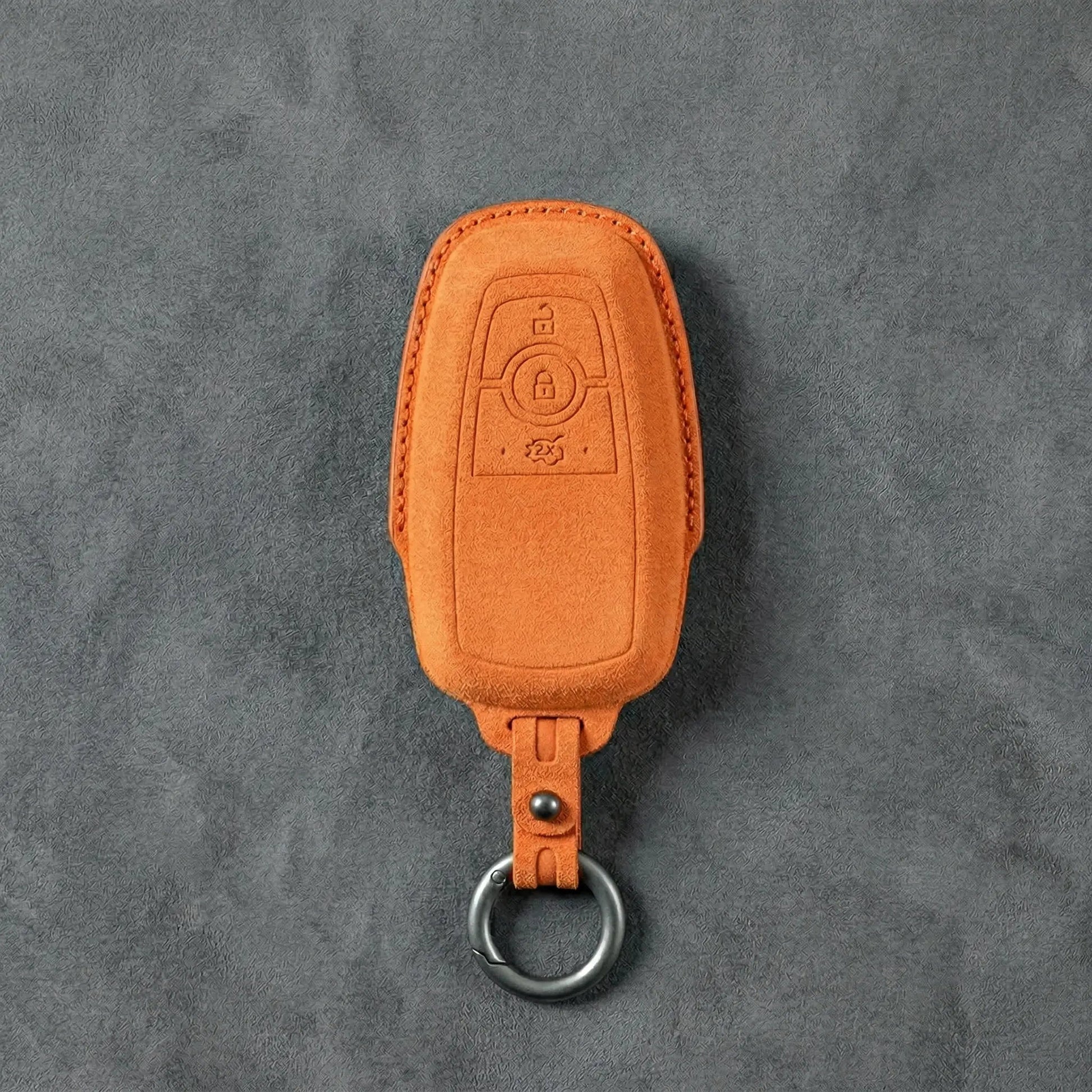 Ford Hand - Stitched Alcantara Key Fob Cover - Rectangular 3 - Button - Orange