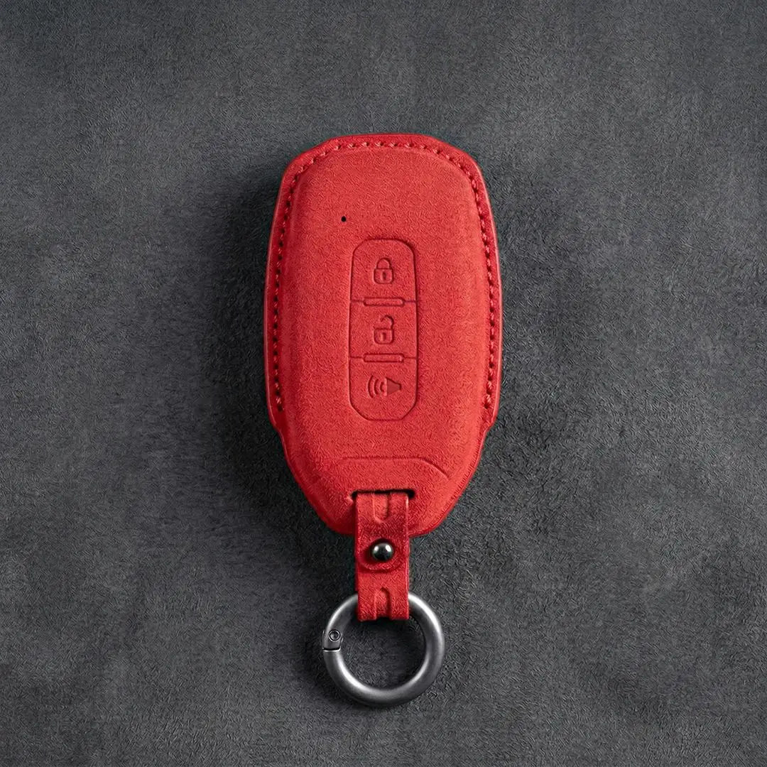 Ford Hand - Stitched Alcantara Key Fob Cover – Tapered 3 - Button - Red